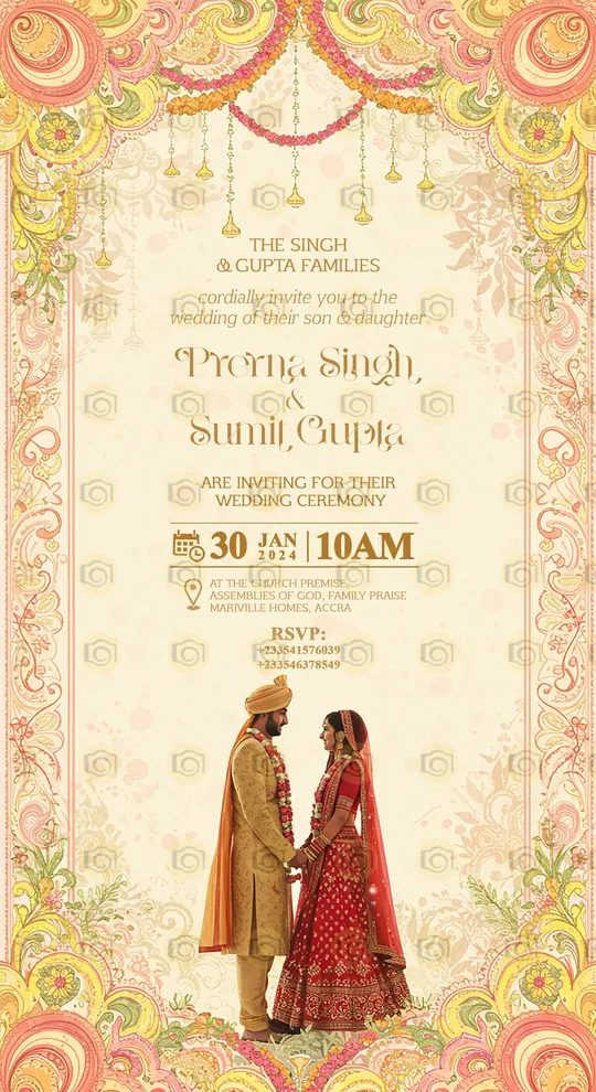 Classic Wedding Invitation Showcasing Intricate Lace Patterns And Gold Accents